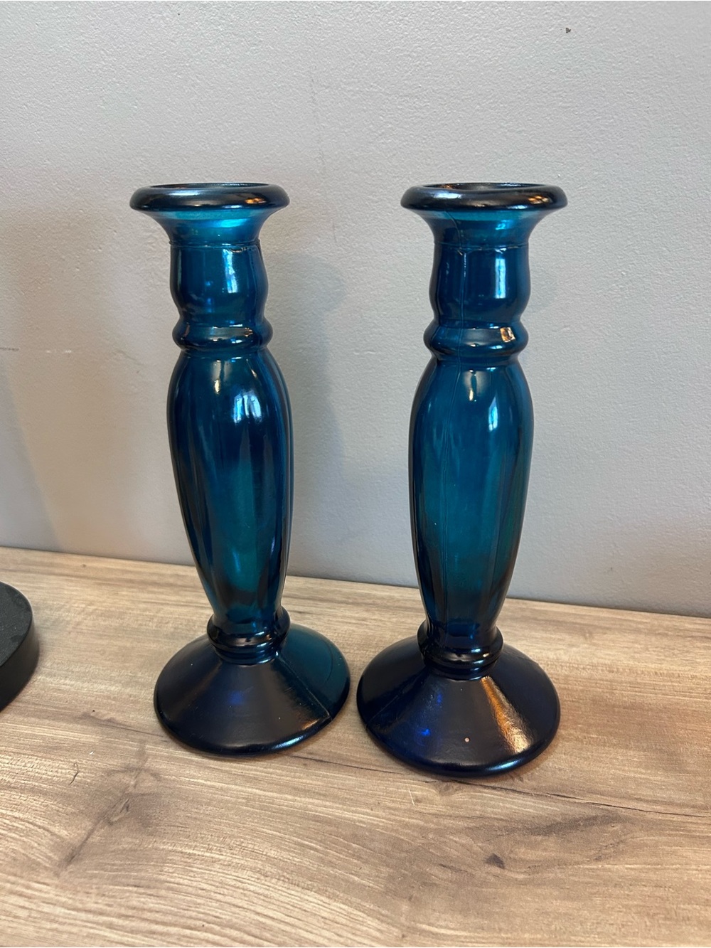 Vintage Teal Blue Glass Candlesticks - Pair or vase